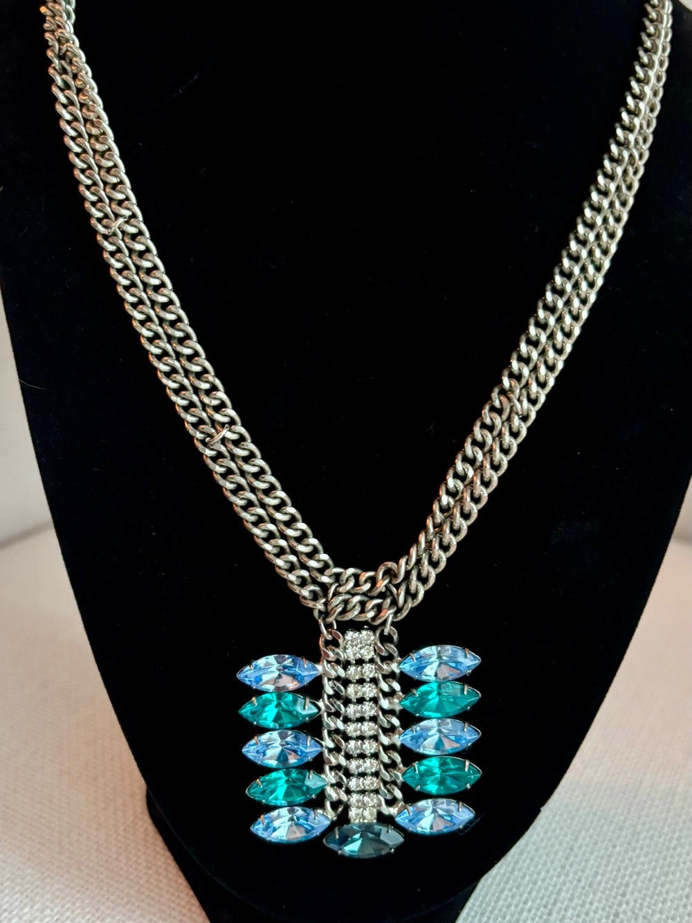 Anthropologie Crystal Silver Chain Pendant Necklace
